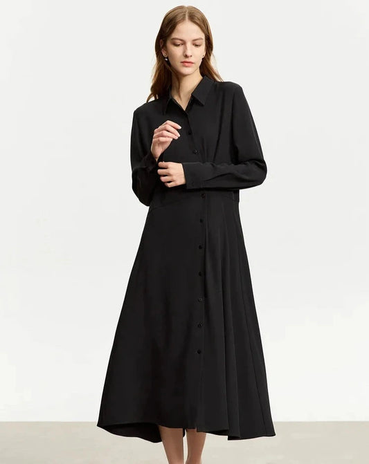 Black Minimalist Midi Shirt Dresses