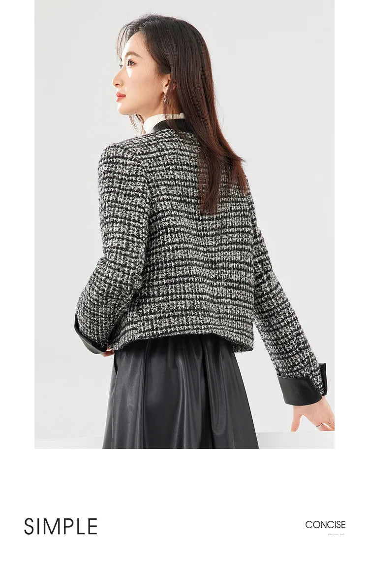 Plaid Elegant Cropped Tweed Jacket