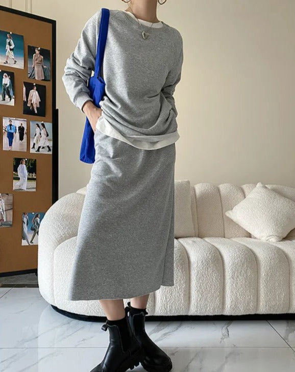 Casual Loose Sweater Skirt Suit - BEYOND