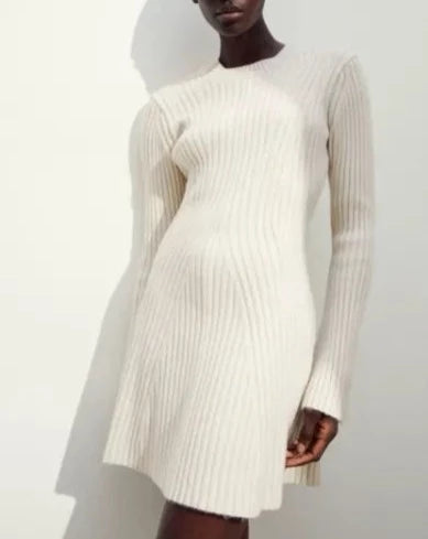 Elegant Solid Ribbed Knitted Dress