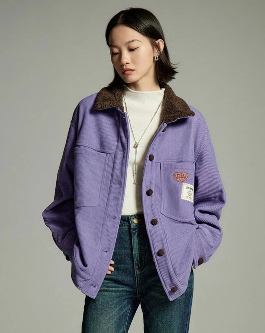 Corduroy Polo Neck Loose Jacket