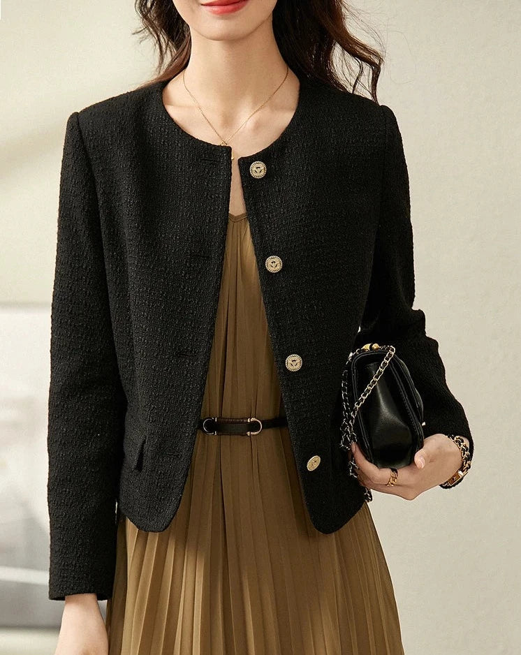 Black Cropped Tweed Jacket