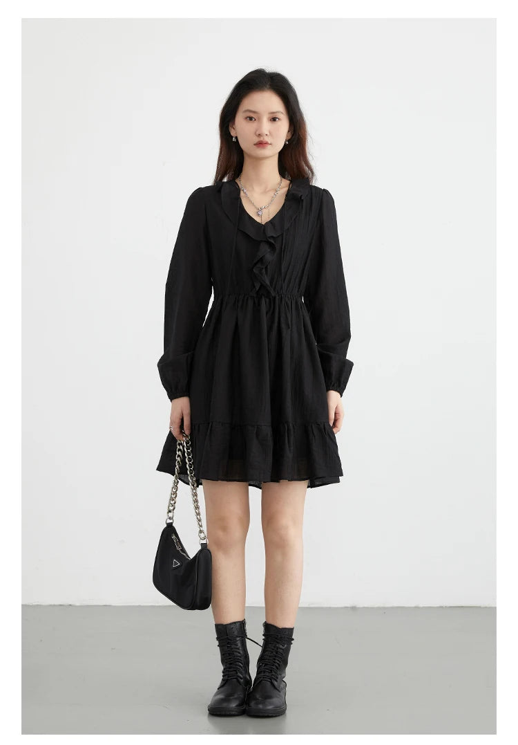 V-Neck Loose Casual Ruffle A-Line Dress