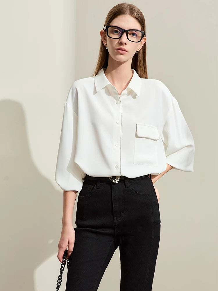 Minimalism Pocket Decorated Chiffon Blouse