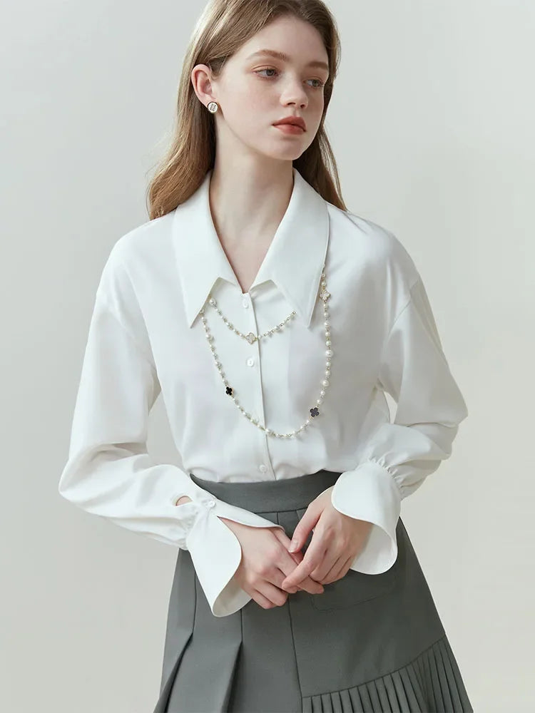 Pointed Collar Loose Blouse