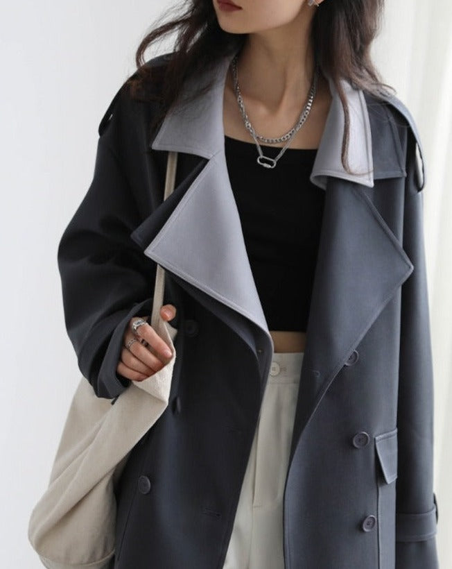 Double Collar Loose Long Trench Coat - BEYOND