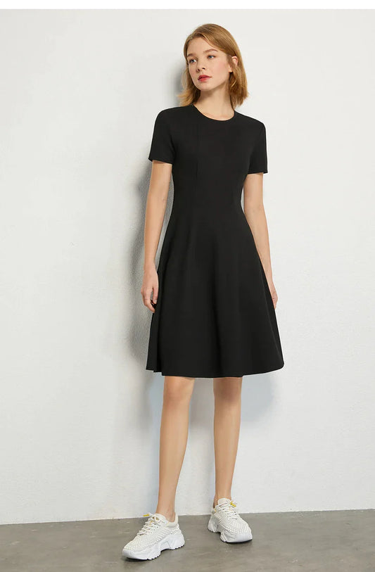 Black Minimalism Short Sleeve A Line Short Dress