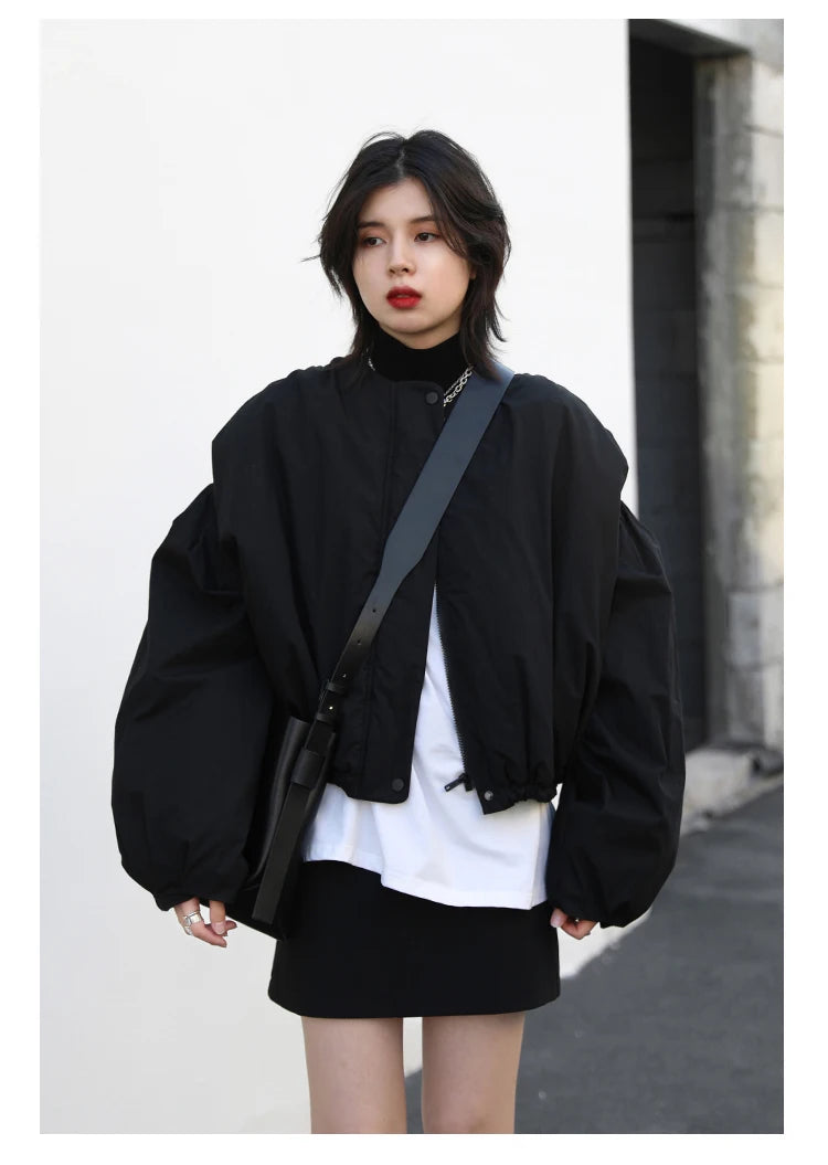 Loose Pleated O-Neck Coat