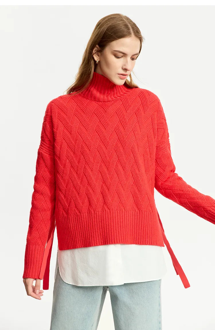 Turtleneck Loose Lace-Up Sweater