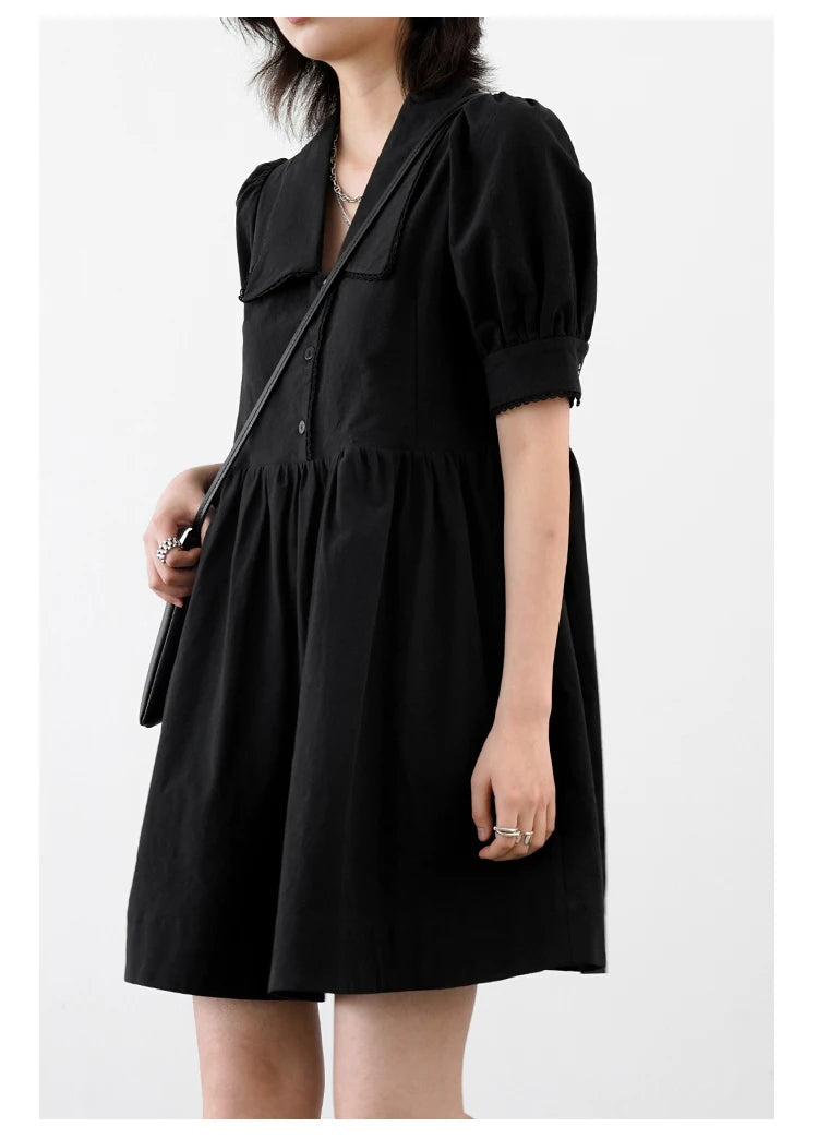 Solid Short Bubble Sleeve A-line Dress