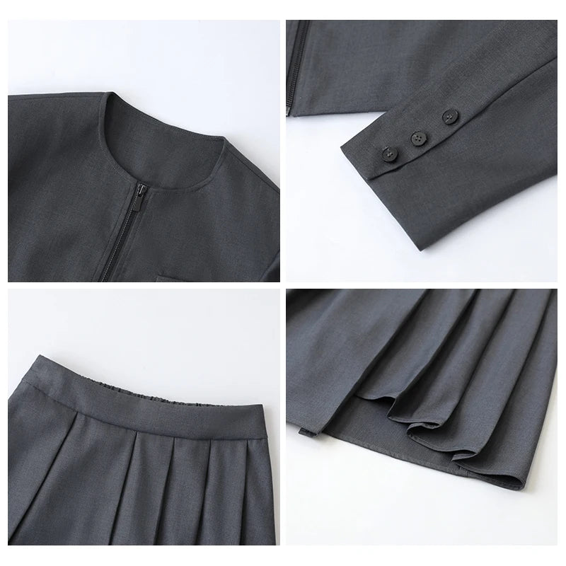 Short Jacket and A-line Pleated Skirt Set