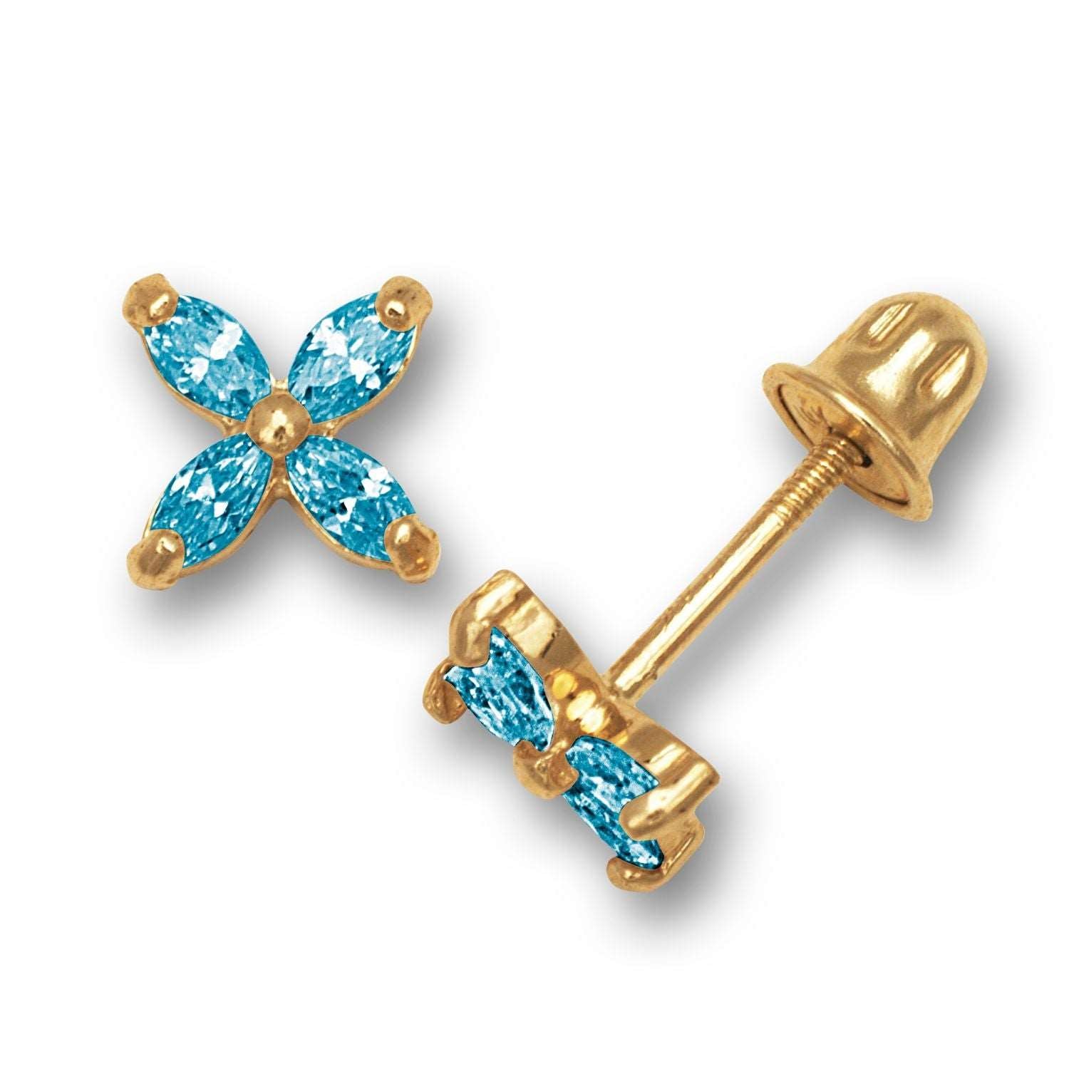 14K Solid Gold Stud Flower Zircon Earrings - BEYOND