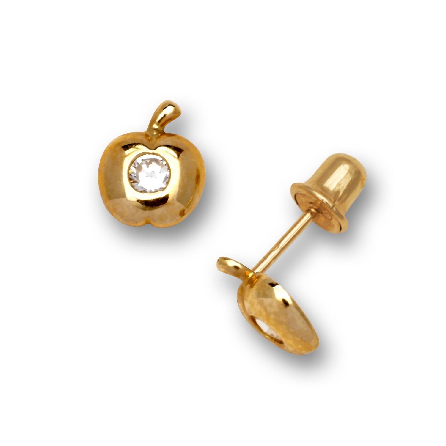 14K Solid Gold Stud Inlaid Zircon Apple Earrings - BEYOND
