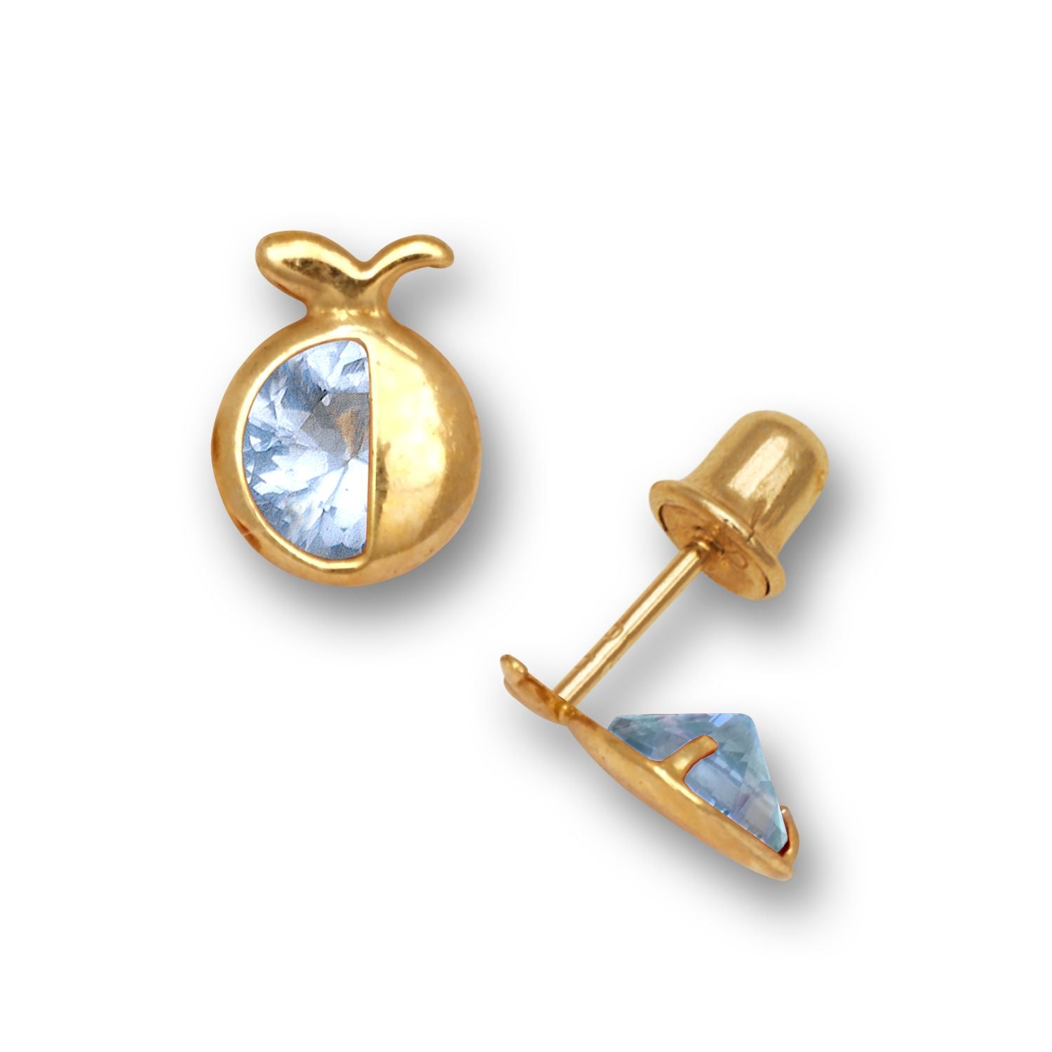 14K Solid Gold Stud Inlaid Zircon Garnet Earrings - BEYOND