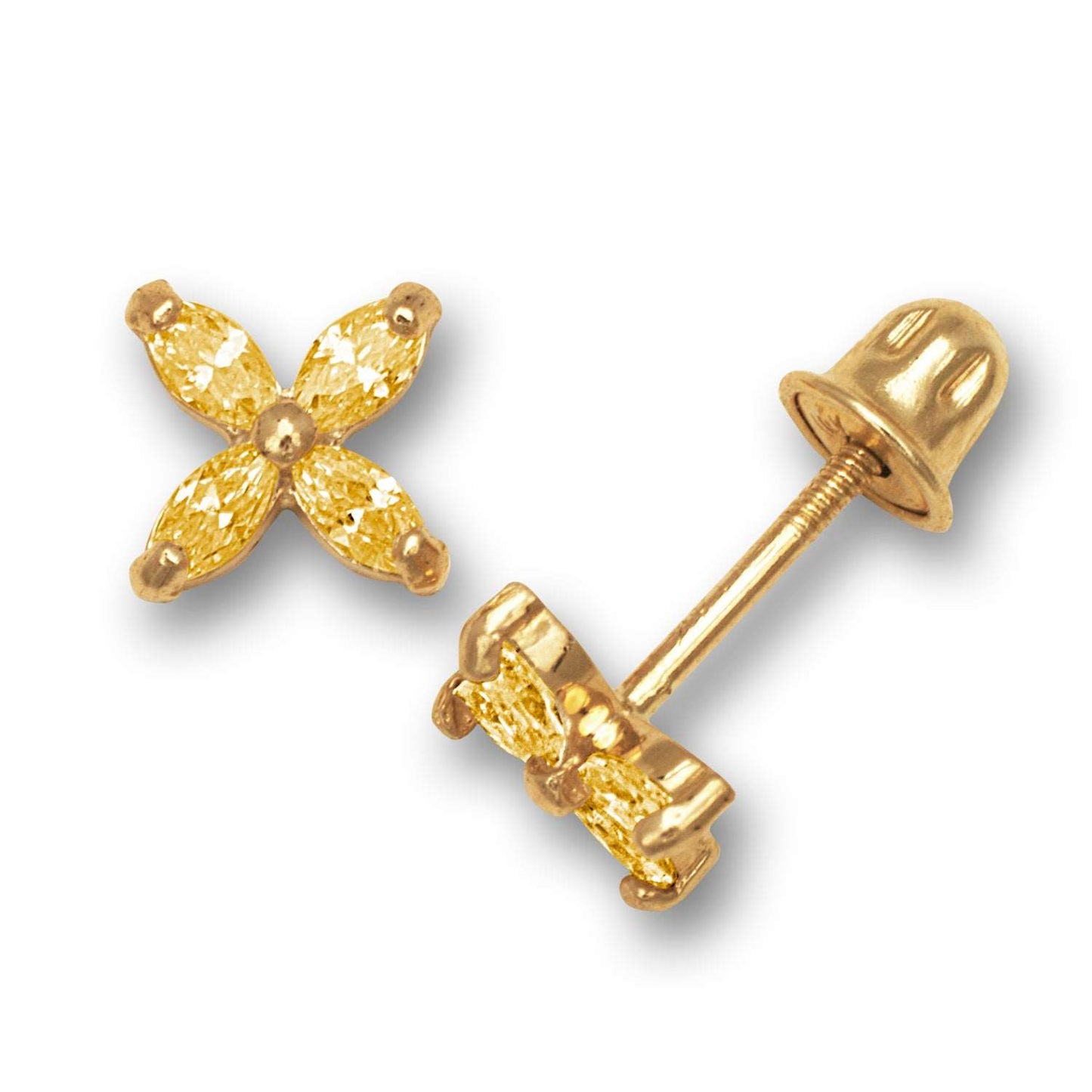 14K Solid Gold Stud Flower Zircon Earrings - BEYOND