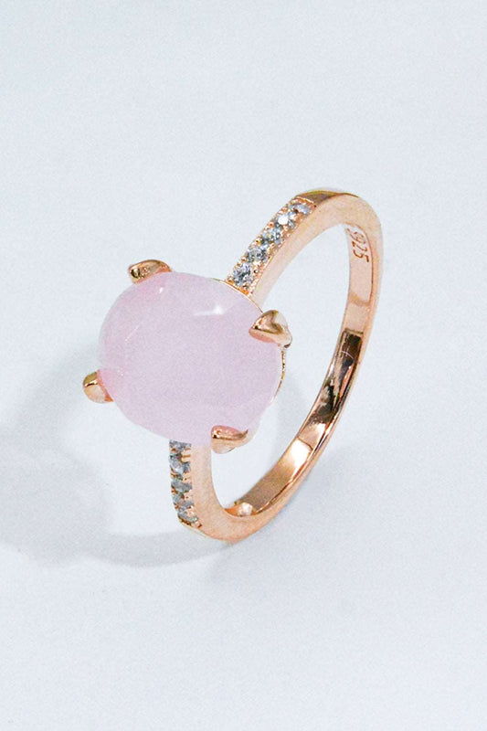18K Rose Gold Plater Silver Pink Quartz Gemstone Ring - BEYOND