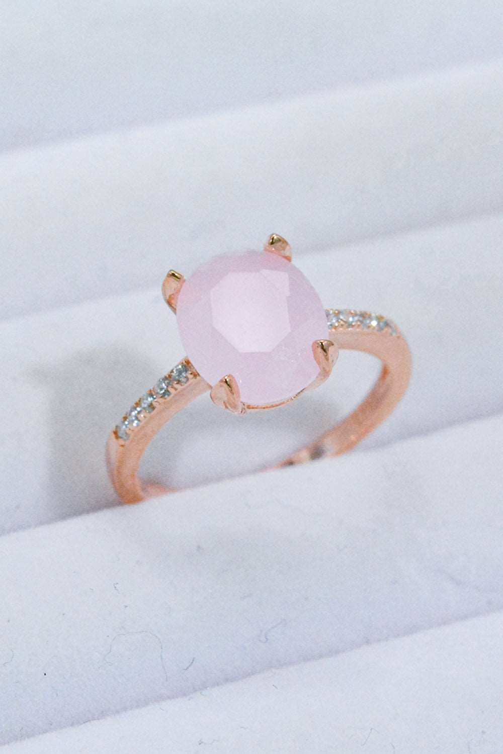 18K Rose Gold Plater Silver Pink Quartz Gemstone Ring - BEYOND