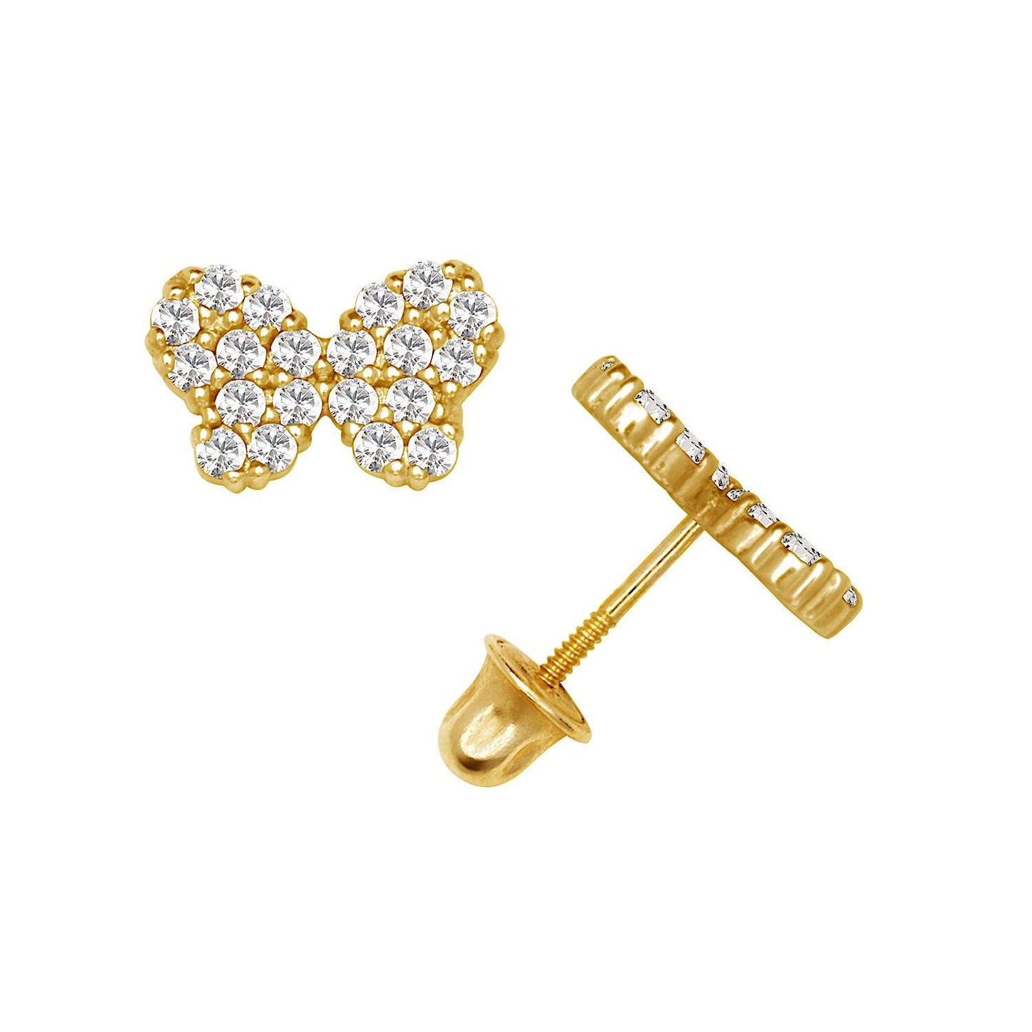 14K Solid Gold Butterfly Zircon Stud Earrings - BEYOND