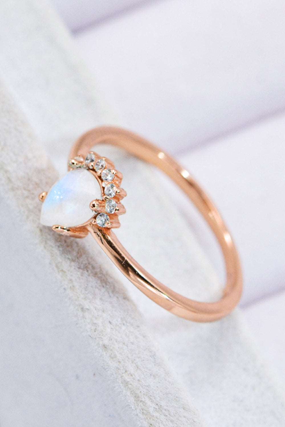 18K Rose Gold-Plated Pear Shape Natural Moonstone Ring - BEYOND