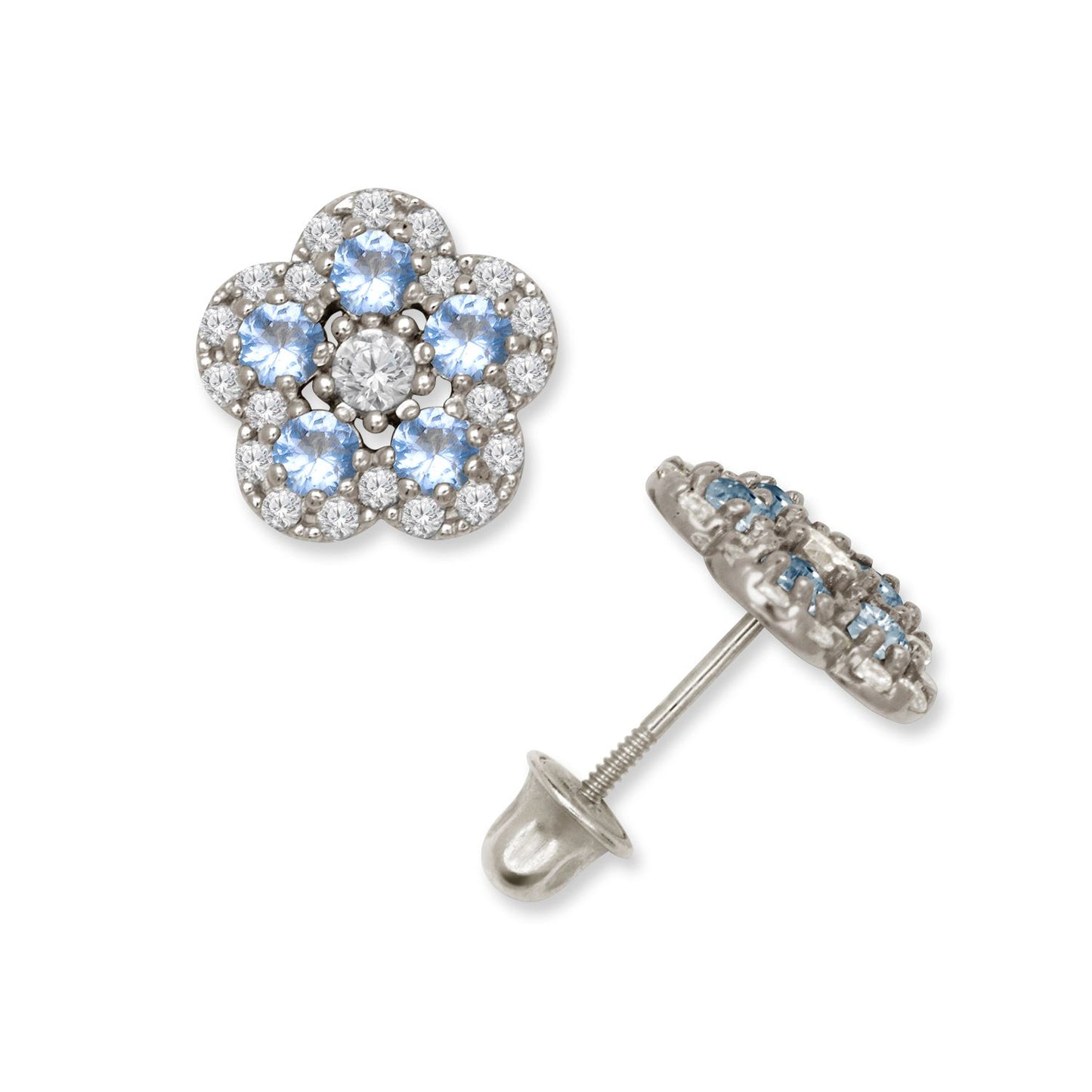 14K White Gold CZ Flower Stud Earrings