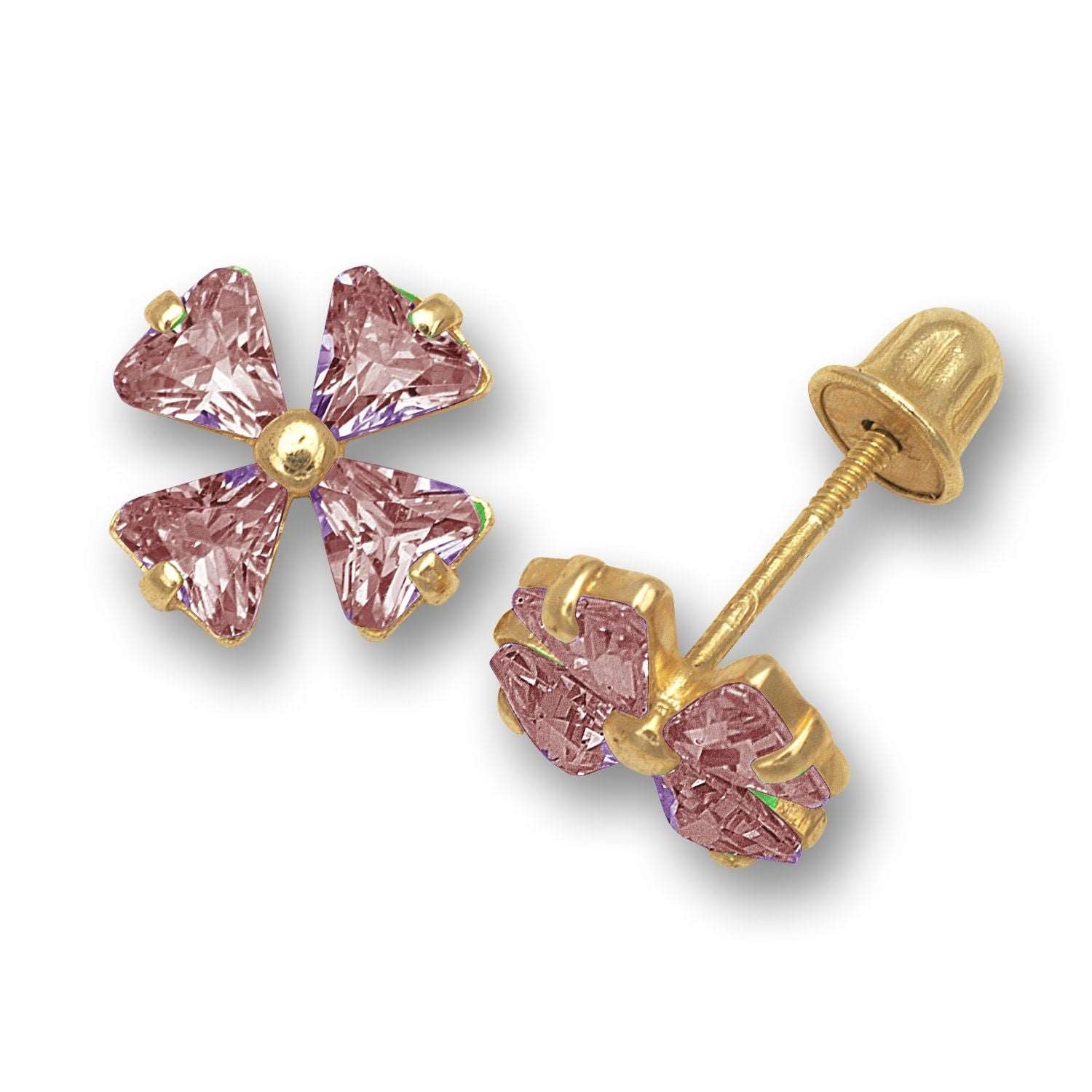 14K Solid Gold Stud Flower Zircon Earrings - BEYOND