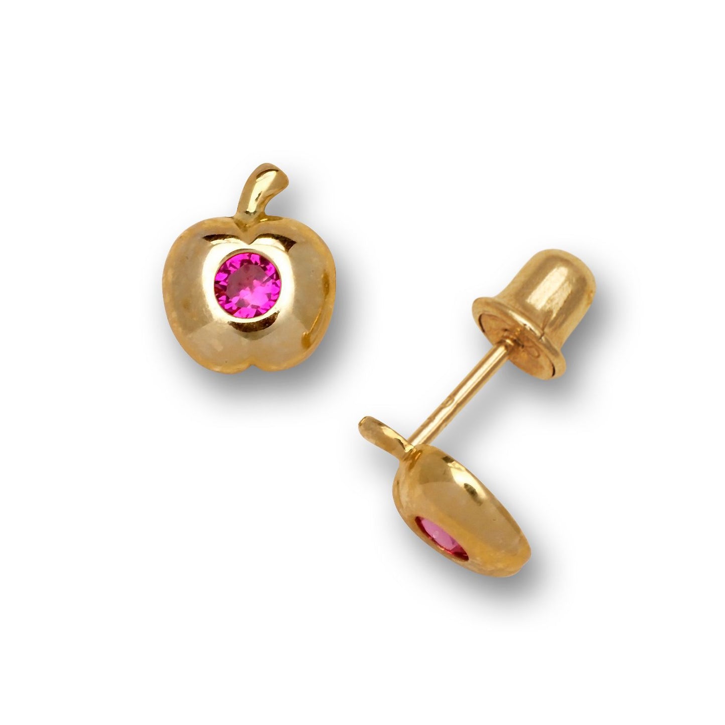 14K Solid Gold Stud Inlaid Zircon Apple Earrings - BEYOND