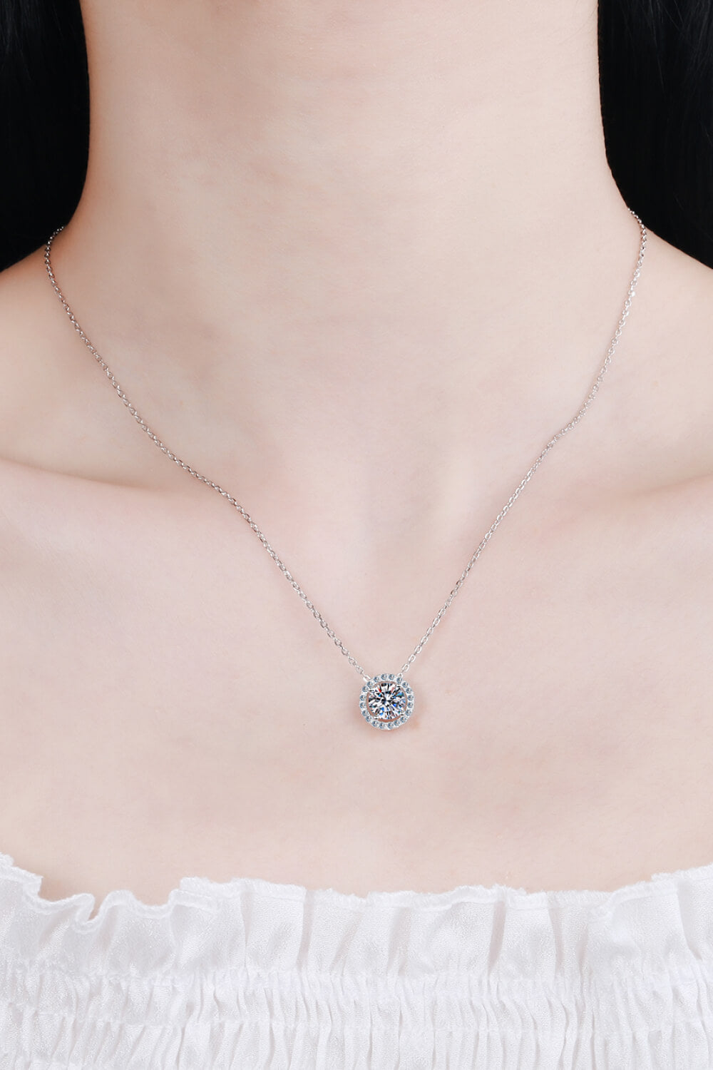 One Carat Moissanite Round Pendant Chain Necklace