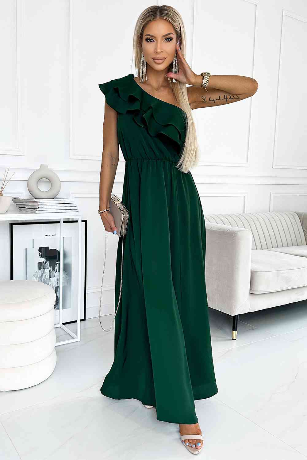 One-Shoulder Ruffled Maxi Dress - BEYOND FASHION