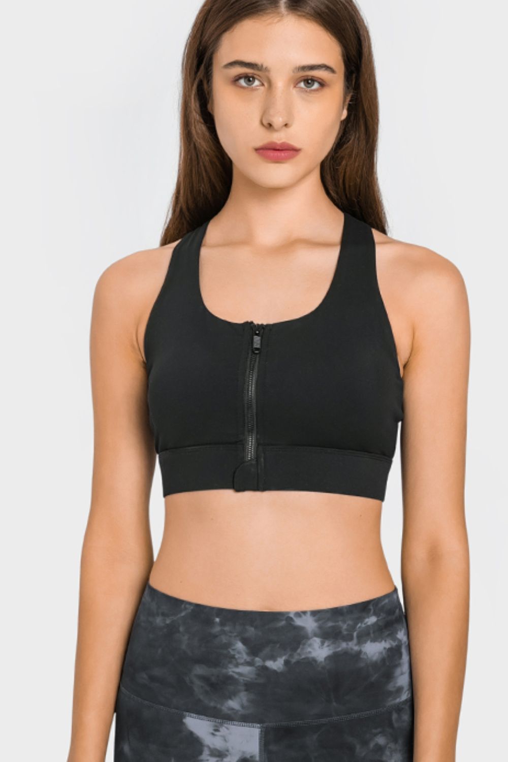 Zip Up Racerback Sports Bra - BEYOND FASHION