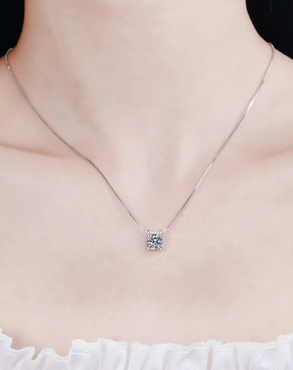 One Carat Moissanite 925 Sterling Silver Chain Necklace