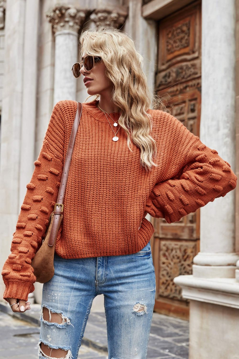 Rib-Knit Dropped Shoulder Sweater