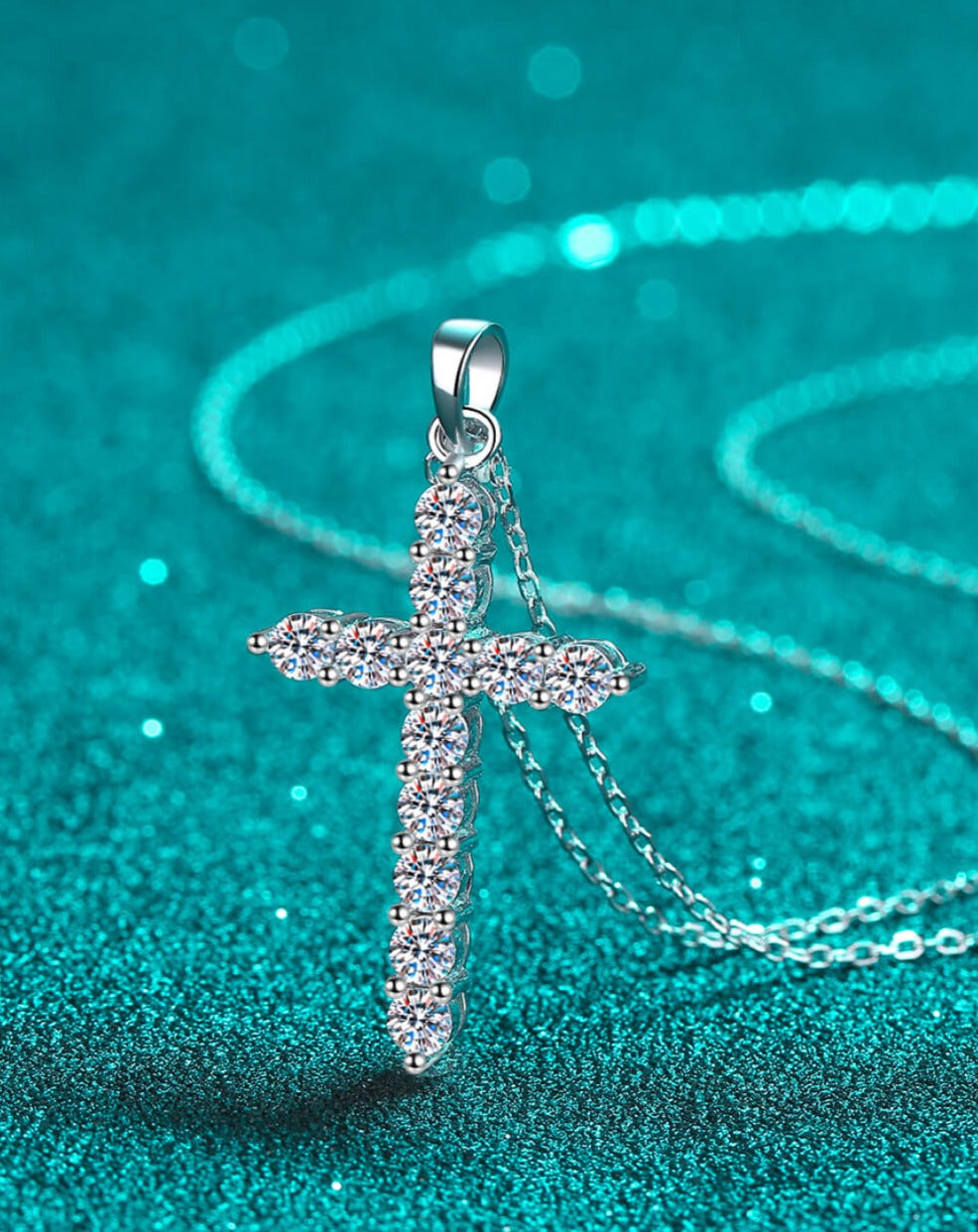 Moissanite Cross Pendant Chain Necklace