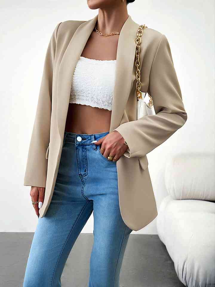 Lapel Collar Long Sleeve Blazer - BEYOND FASHION