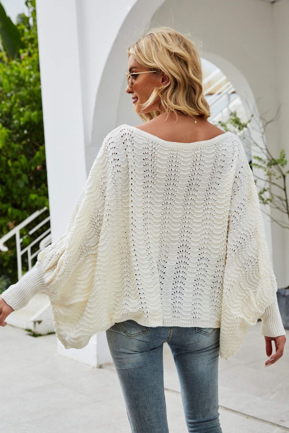 Openwork Dolman Sleeve Sweater