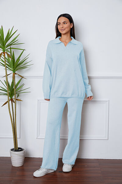 Dropped Shoulder Sweater and Long Pants Set