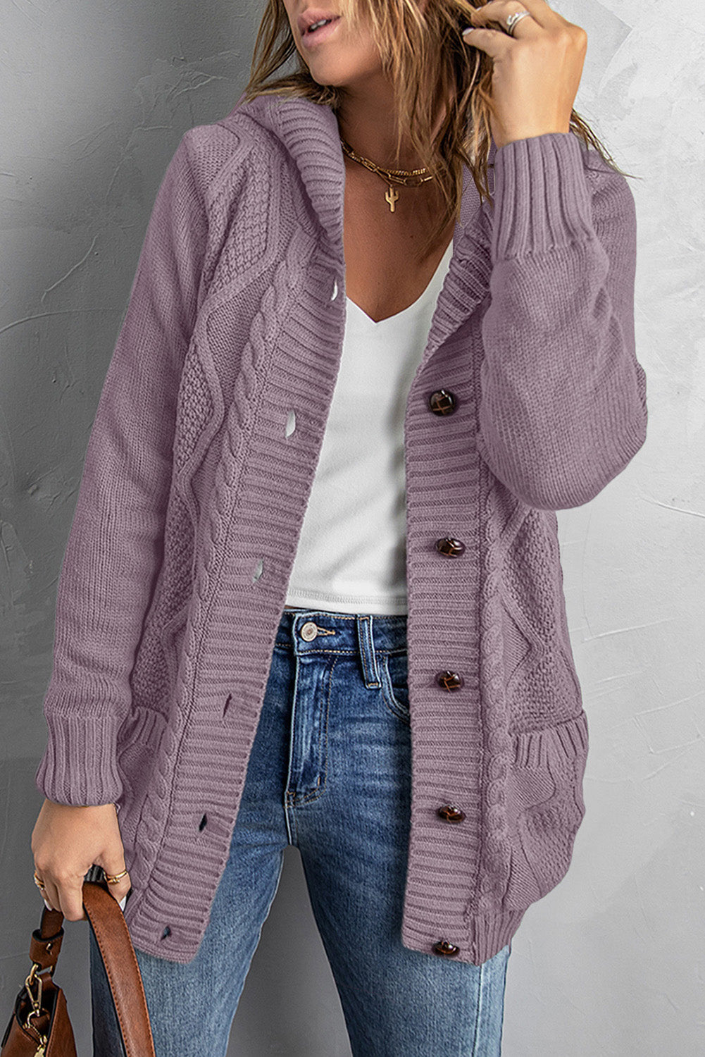 Button Front Hooded Cardigan with Pockets - BEYOND FASHION