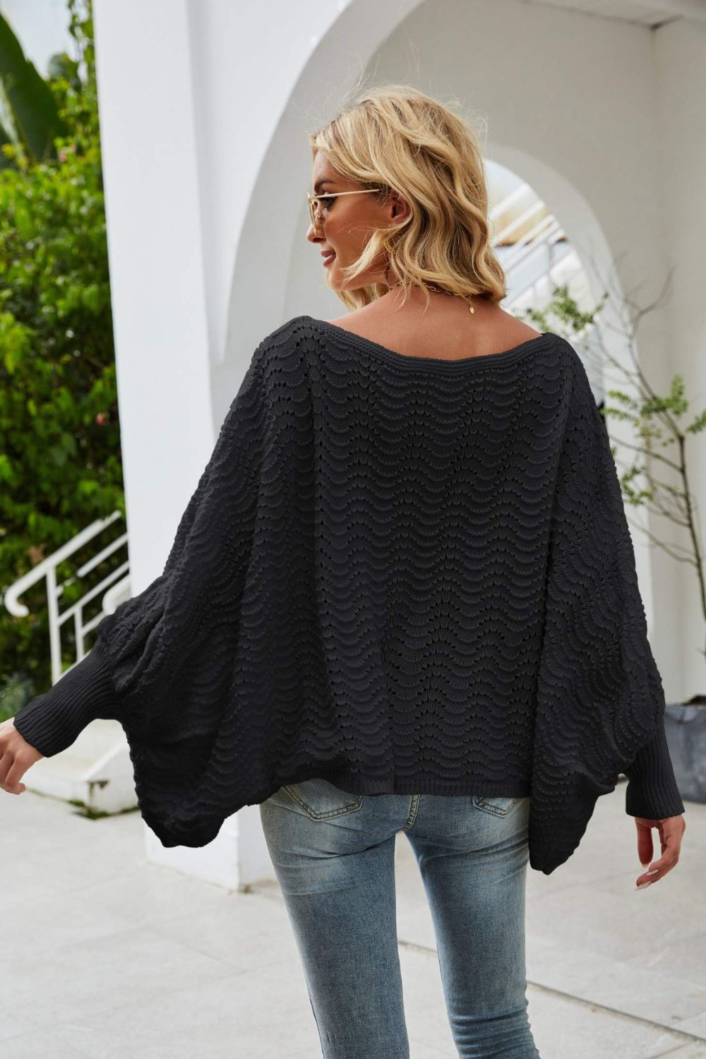 Openwork Dolman Sleeve Sweater