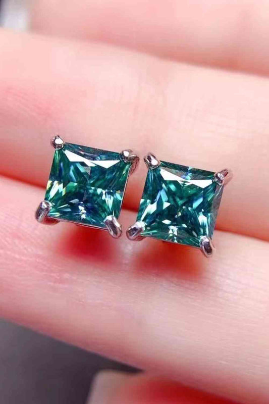 2 Carat Square Moissanite Four-Prong Earrings