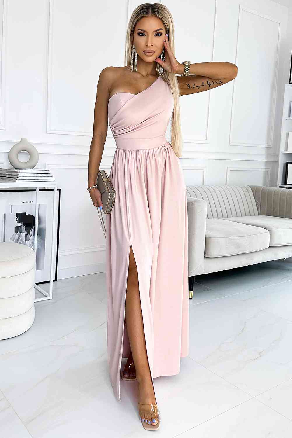 One-Shoulder Slit Maxi Dress - BEYOND FASHION