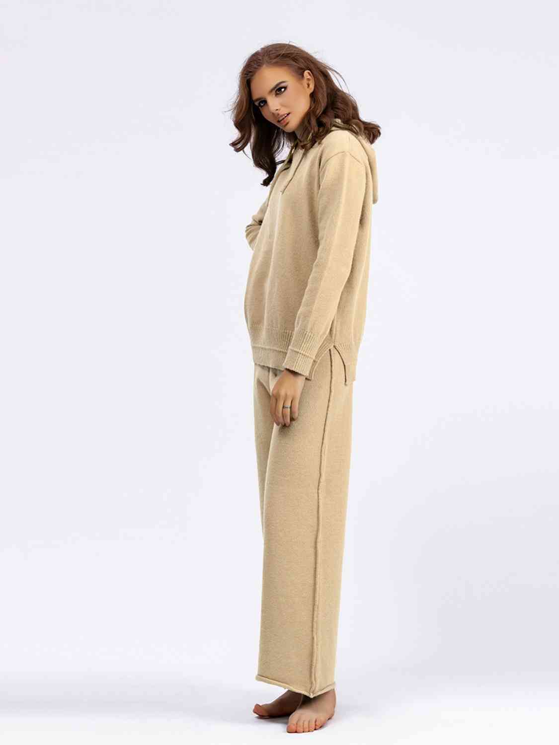 Long Sleeve Hooded Sweater and Knit Pants Set