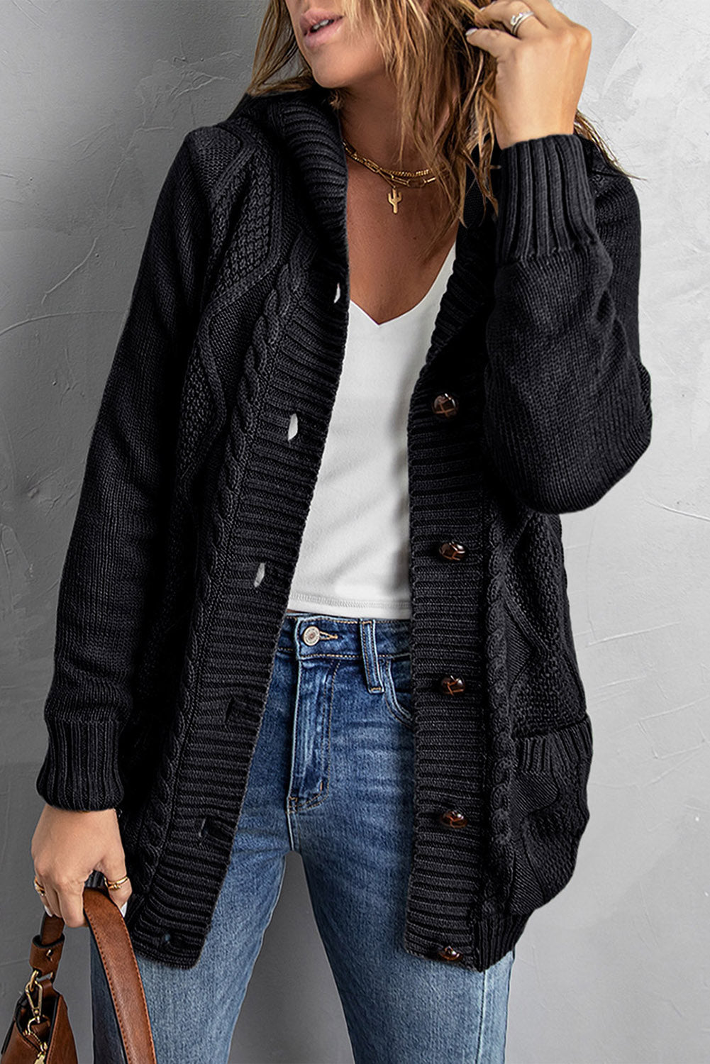 Button Front Hooded Cardigan with Pockets - BEYOND FASHION