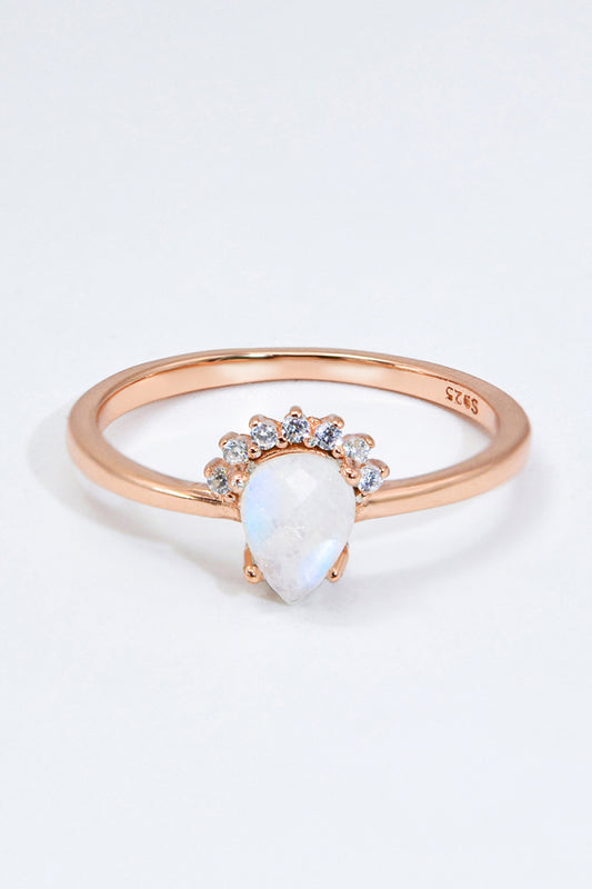 18K Rose Gold-Plated Pear Shape Natural Moonstone Ring - BEYOND