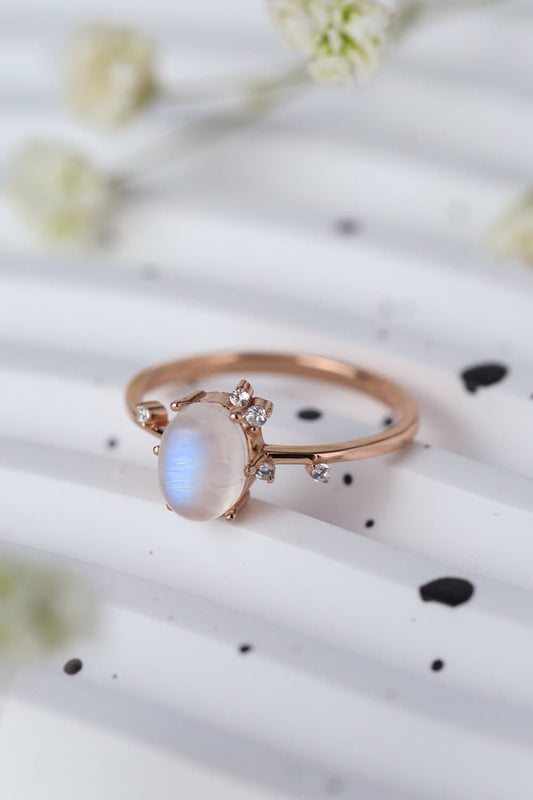 Moonstone Ring Rose Gold Plated 925 Sterling Silver Ring Lange Moonstone Natural Stone