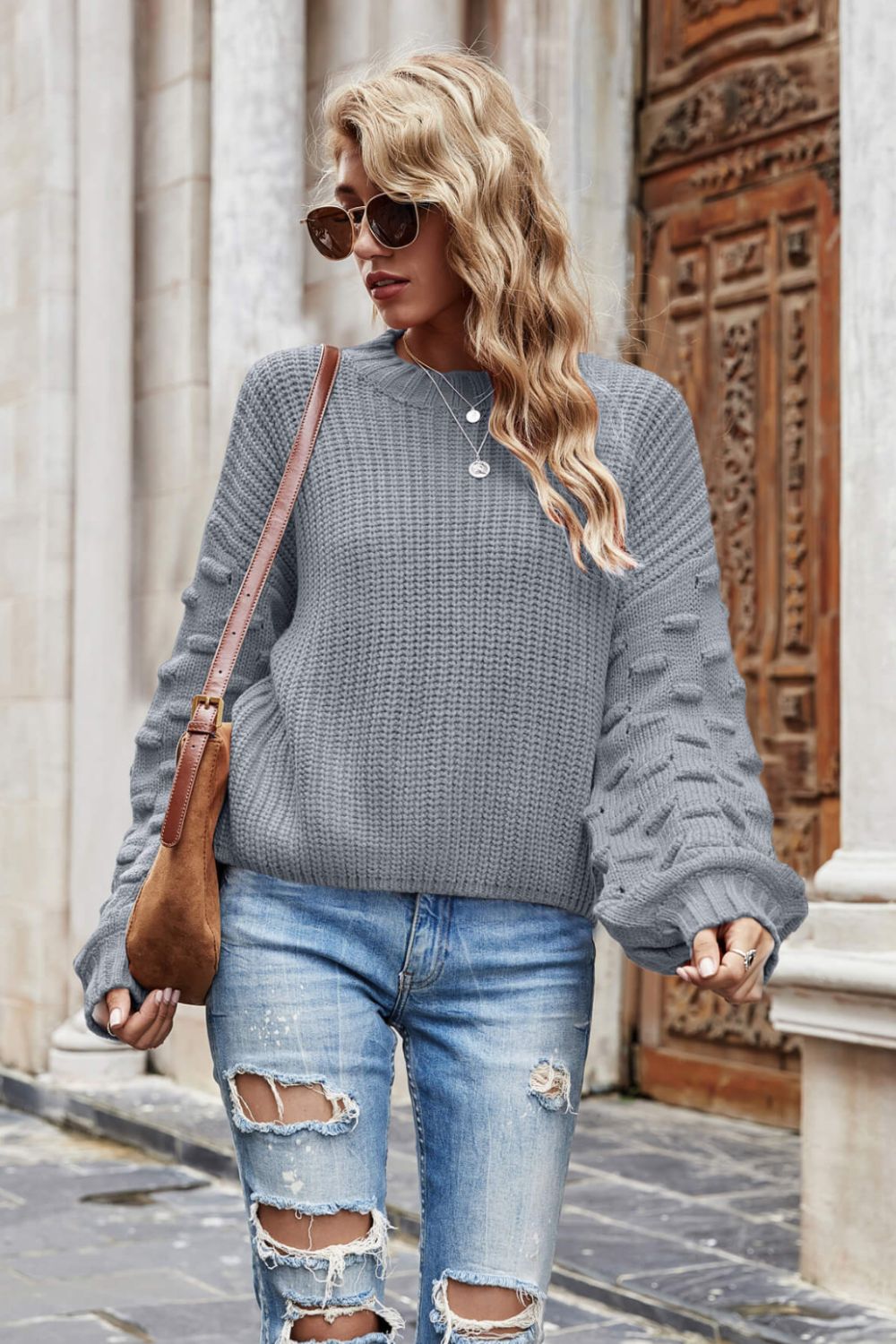 Rib-Knit Dropped Shoulder Sweater