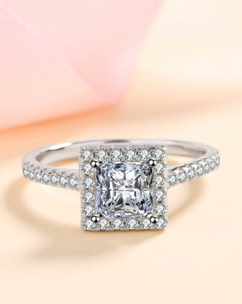 Sterling Silver Square Moissanite Ring