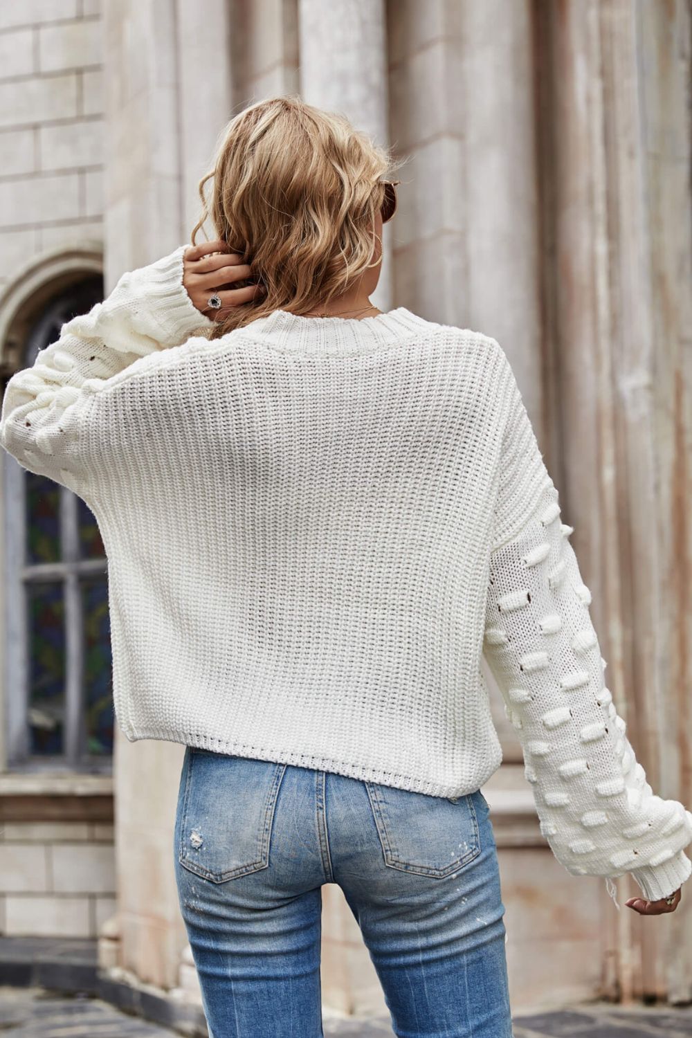 Rib-Knit Dropped Shoulder Sweater