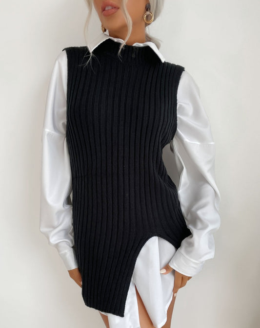 Round Neck Ribbed Knit Sweater Vest Dress
