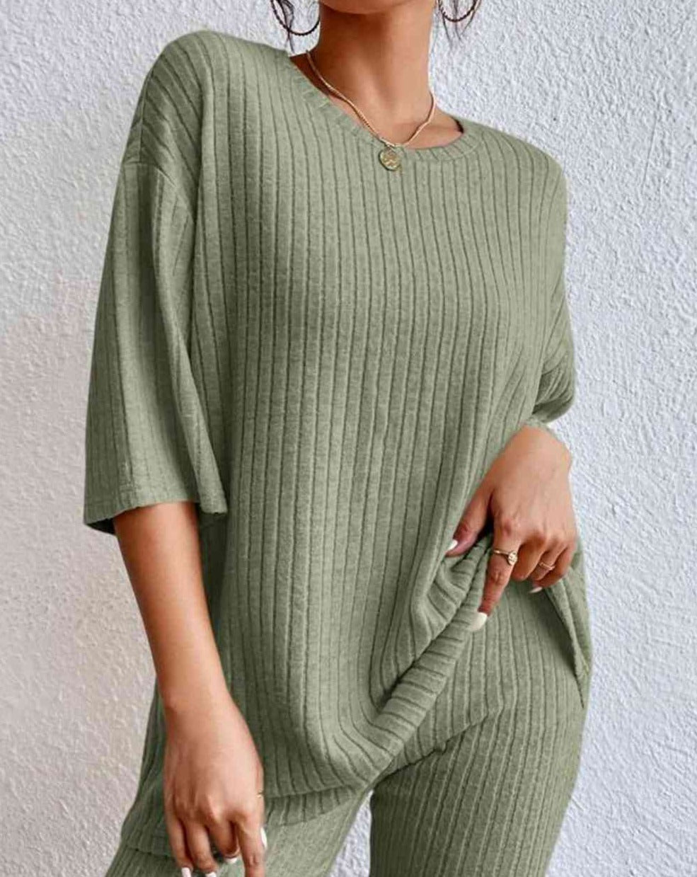 Round Neck Ribbed Top and Shorts Lounge Set - BEYOND FASHION