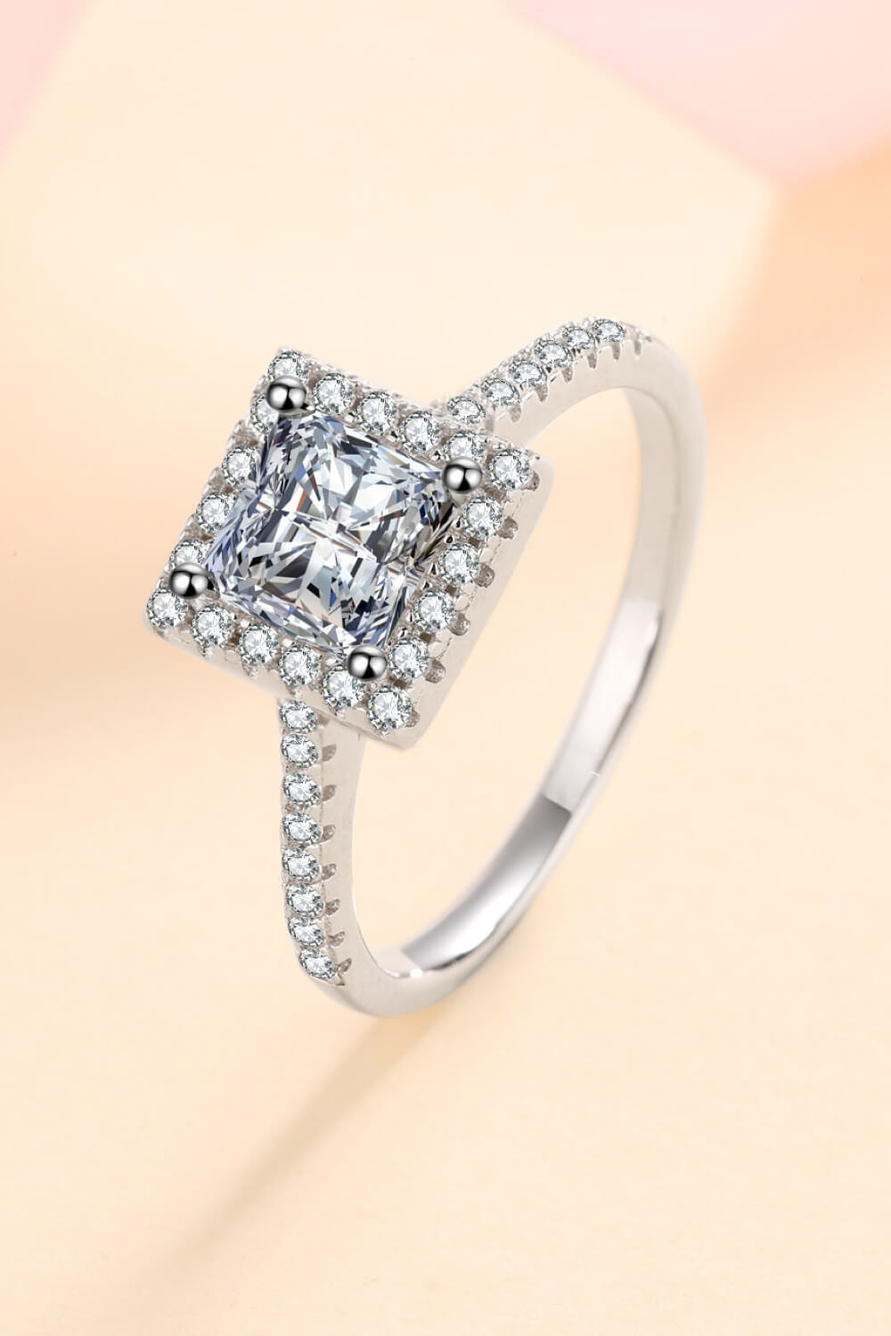 Sterling Silver Square Moissanite Ring