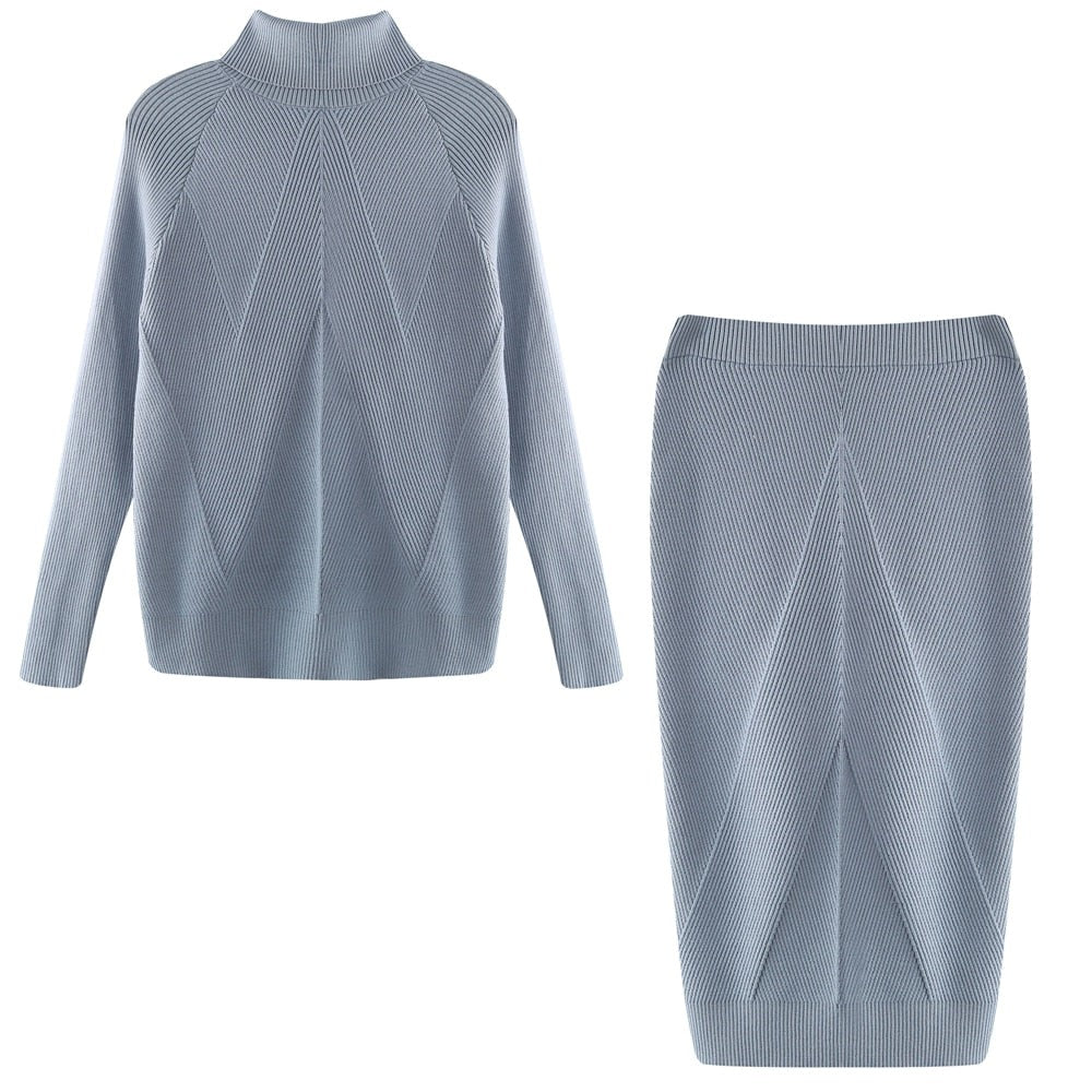 Turtleneck Knit Sweater & Midi Skirt Set